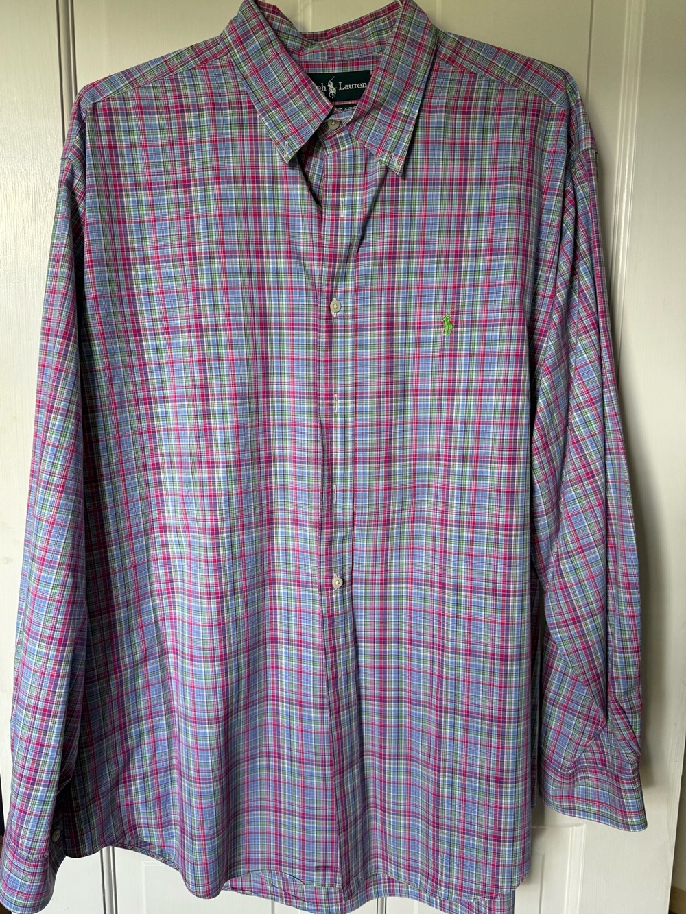 Ralph Lauren Plaid LS Button-Down Shirt Size XL/17 1/2 Neck-Measurements in Pics